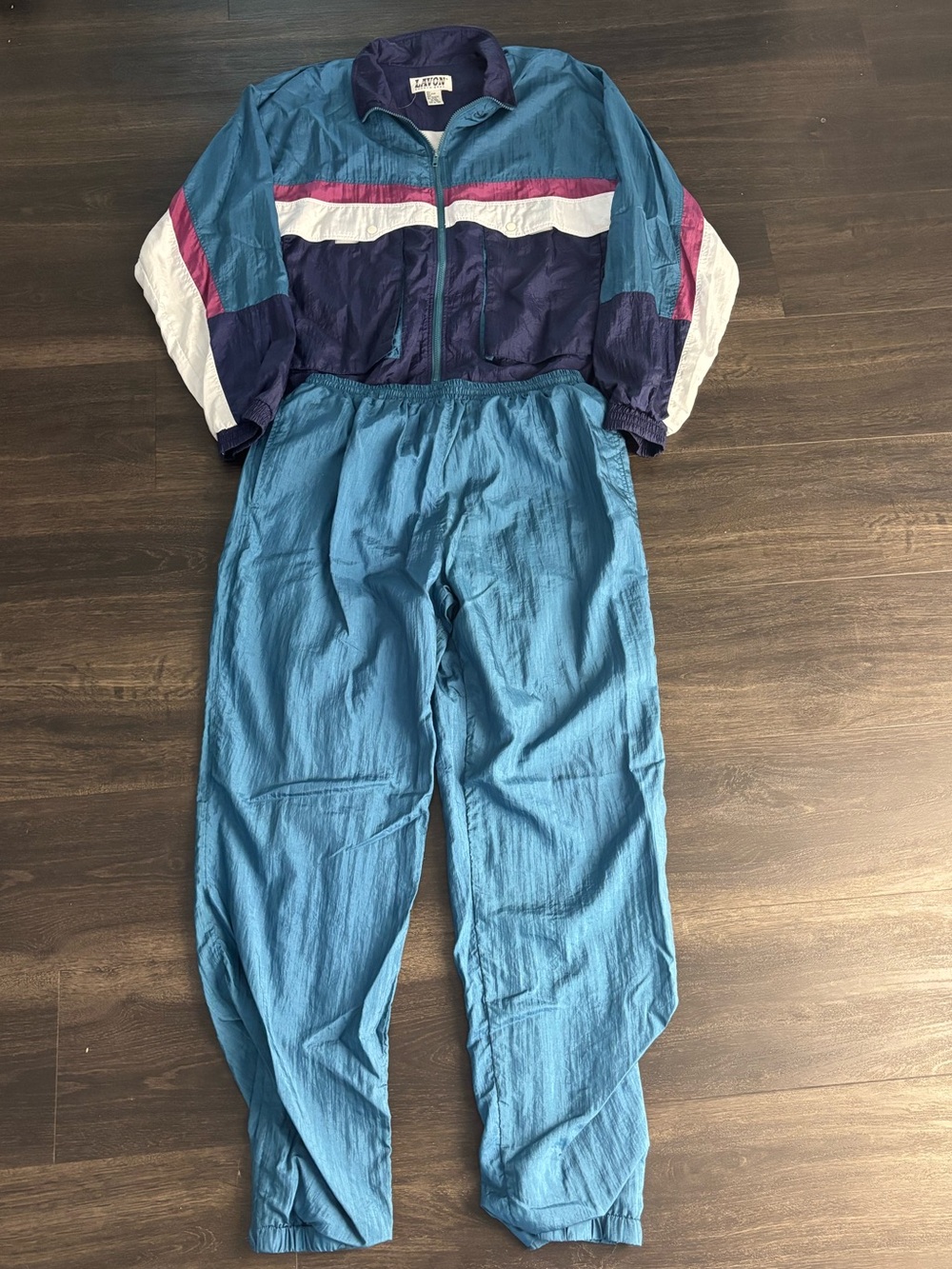Vintage Y2K Lavon Windbreaker Track Suit  Set Size XLT Green Blue White